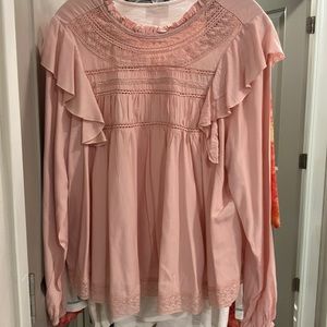 42) GRACE & KARMA pink BOHO flutter sleeve top size S NWT